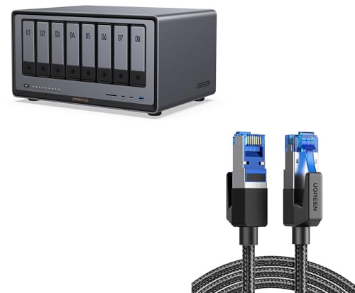 UGREEN NASync DXP8800 Plus 8-Bay Desktop NAS,Network Attached Storage (Diskless) Bundle with UGREEN Cat 8 Ethernet Cable 10FT, High Speed Braided 40Gbps 2000Mhz Network Cord.