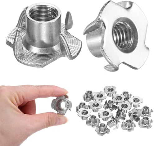 M METERXITY 25er Pack 3/8 UNC T-Nut 4/8 Barrel Length Edelstahl 4-Zacken T-Nut Gewindeeinsatz Für Holz/Klettergriffe/Möbel Korrosionsbeständige Befestigungselemente