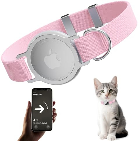 AirTag Cat Collar, Ultra Elastic Cat Tracker Collar, Airtag Holder Compatible with Apple Air Tag, [Lightweight & Scratch Resistant] Adjustable Stepless GPS Pet Collar for Cats Kittens, Pink