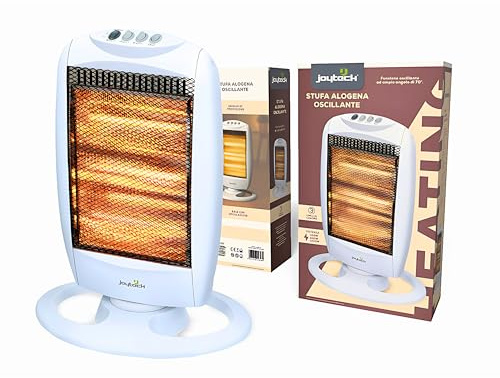 Stufa Alogena Basso Consumo Oscillante, 1200W, 3 Potenze di Riscaldamento 400/800/1200w, Protezione Surriscaldamento e Ribaltamento e Riflettore Termico Grandangolare