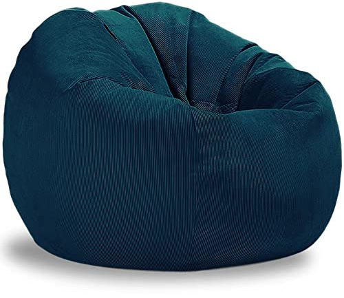 SXBCyan Bean Bag Chair Corduroy Cover (No Filler) Big Beanbag Puff Sac Recliner Lounge Floor Corner Seat Futon Removable Machine Wash Extra Large Stuffed Animal Storage(Lake Blue,70cm)