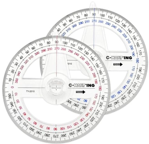 2 Pcs 360 Degree Angle Measure, 360° Protractors with Swing Arm, Transparent Plastic Circle Protractor Drawing Angle Rulers Geometry Tools for School, Classroom, Office, Students (Random Colors)