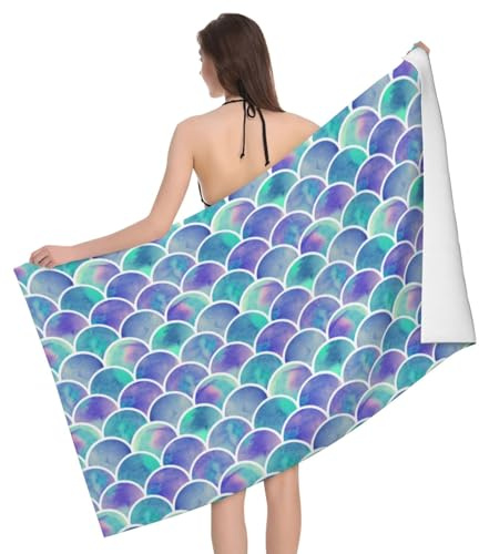 Handtücher Bunte Meerjungfrauenschuppen Duschtuch Leicht Strand-Tuch Mikrofaser Badetuch Für Camping Strand Meer 80X130Cm