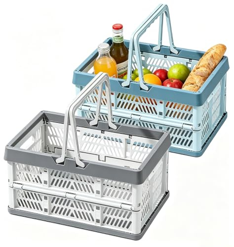 2 Stück Klein Klappboxen, Klappbox faltbar mit Henkel, Stapelbar Und Platzsparend, Faltbar Aufbewahrungskiste Für Küchen, Badezimmer, Büros, Schlafzimmer Und Kleiderschränke (Blau + Grau, S-10L)