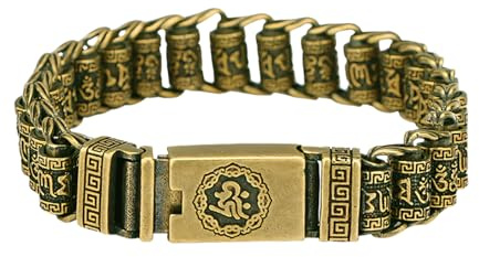 Cadena de latón decorada con patrones budistas tibetanos tradicionales, impermeable, espiritual, brazalete de latón budista, Pequeño, como se describe