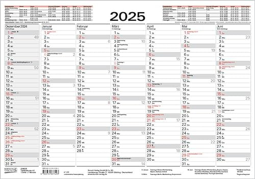 Tafelkalender A5 2025: 14 Monate auf Vorder- und Rückseite I Ferientermine und Feiertage