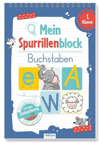 TRÖTSCH - Spurrillenblock Buchstaben | Übungsbuch mit vorgeprägten Linien zum Erlernen der Groß- und Kleinbuchstaben: Übungsheft zum Buchstaben lernen, ideal für die Einschulung | 1. Klasse