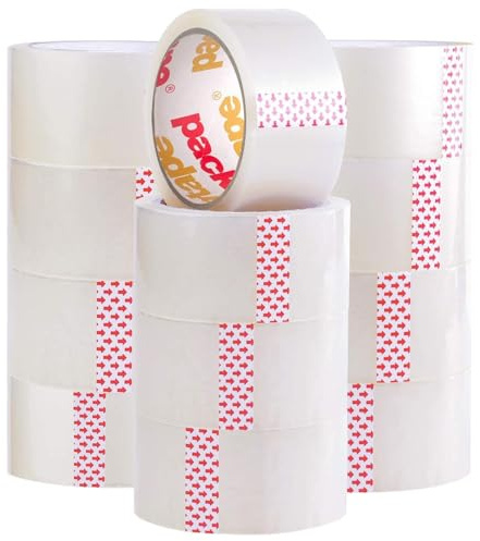 Packatape® - 12 Rollos de Cinta de Embalaje 48MMx 66MM transparente para paquetes y cajas