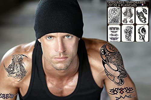 Temporäre Tattoos schwarz Design Arm Schulter Bein Stil Sport und Maori Neuseeland usw. Wasserdicht. Sehr widerstandsfähig. Ungiftig Dimension: 22 cm x 15 cm.