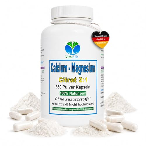 Calciumcitrat + Magnesium Citrate 2:1 Komplex 360 Kapseln organische PREMIUM Kalzium- & Magnesiumcitrat Quelle. Hohe Bioverfügbarkeit. Nicht hochdosiert, nicht gepuffert. OHNE ZUSATZSTOFFE. 26326-360
