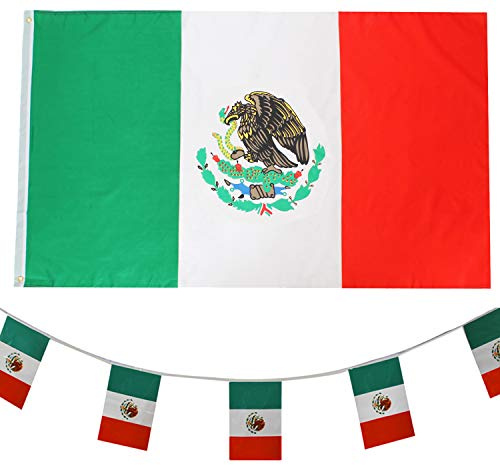 Bandera de México para decoración de la bandera de Fútbol de 3 x 5 pies + BUNTING