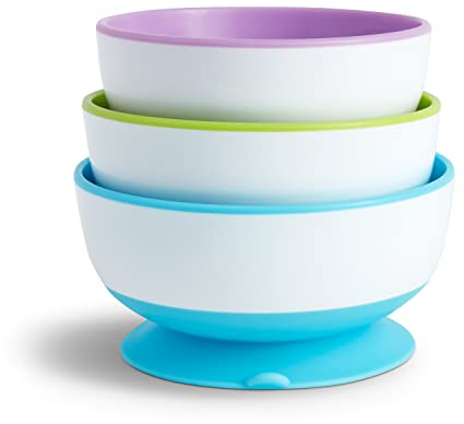 Munchkin Set de Tazones con Ventosa Stay Put para Bebé, Tazones para Bebé para el Destete, Set de Platos con Ventosa para Bebés y Niños Pequeños de 6m+| Set de Destete Libre de BPA, Set de 3