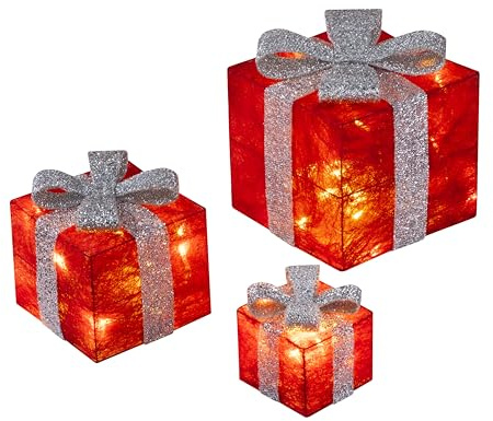 Bambelaa! Led Decorazione Light Gift Boxes - Set di 3 incl. Funzione Timer - Decorazione natalizia Decorazione natalizia Decorazione di Natale Illuminazione (Rosso)