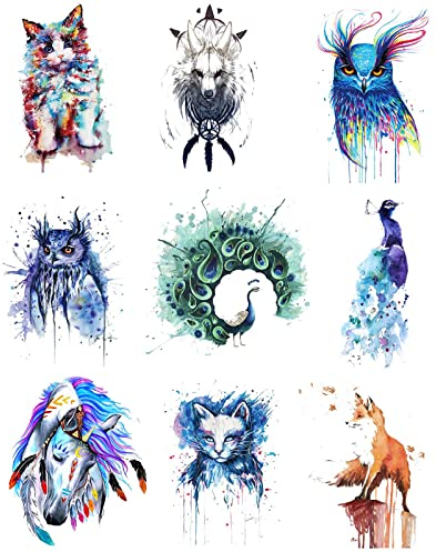 Transferpapier zum Aufbügeln 9 Stück Aufnäher Patches Bügeln Transferfolie Bügelfolie Bügelpapier Drucker Bügeleisen auf T-Shirt,Stoffdruck,Cool Tier