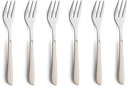 Kuppels Prisma Kuchengabel-Besteck Set aus 18/0 Edelstahl, 6-teilig, für 6 Personen, hochwertige Kunststoffgriffschalen in Baumwoll-Weiß, rostfrei & spülmaschinenfest