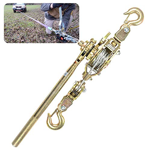 DFGENLY Tire Fort Dispositif, Manuel Treuil Horizontal à Cliquets, Tire Cable Fort avec 2 Crochets pour Remorque ou Effacer Les Débris, Portable Tendeur Acier avec Poignée Antidérapante