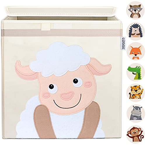 GLÜCKSWOLKE Cesta Portagiochi - 15 Motivi I Porta Giochi Bambini Contenitori I Scatola Portaoggetti (33x33x33) Cameretta Ragazzi I Contenitore per Giocattoli con Coperchio I Animale da Fattoria Pecora