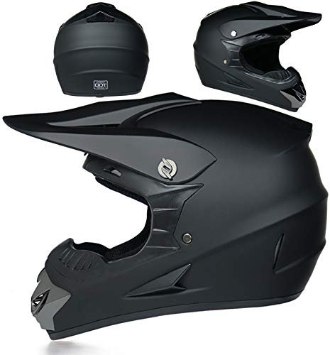 Amacigana® Casco de motocross · Casco de moto negro mate para hombres y mujeres, casco de cross para hombre, casco integral de cuatro piezas, material ABS, color negro, talla M