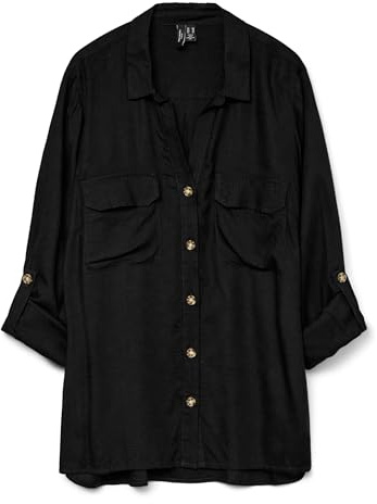 VERO MODA Damen Vmbumpy L/S Shirt New WVN Ga Noos Langarmbluse, Schwarz,M