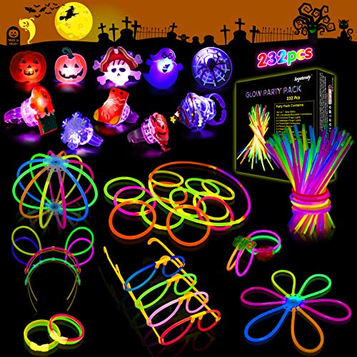 Segotendy Pulseras Luminosas Fluorescentes, 232pcs Barras Luminosas Fluorescentes con 10 Anillos LED, Varitas Luminosas para Decoración Halloween Navidad Boda Neon Fiesta Cotillon Nochevieja Regalo