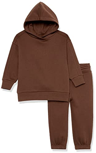 Amazon Essentials Unisex Kids' Modern Sweat Set, Pack of 2, Deep Brown, 8 Years