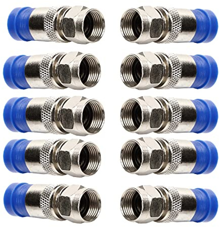 Fohevers 10pcs F Type Connector Plug RG6 Compression Adapter Coax Crimp Aerial Cable Ends for Coaxial Cable TV – Blue
