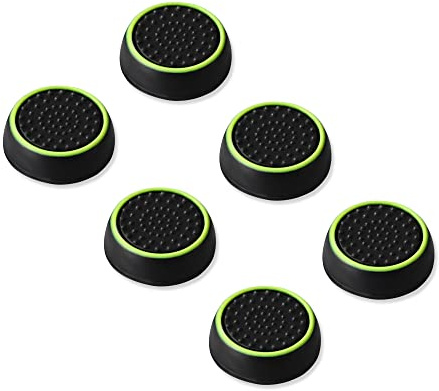 Xahpower 6PCS Silicone Thumb Cap, Non-slip Silicone Analog Joystick Thumb Stick Grip Cap for PS2, PS3, PS4, PS5, Xbox One, Xbox Series X/S, Xbox 360, Switch Pro (Black Green)