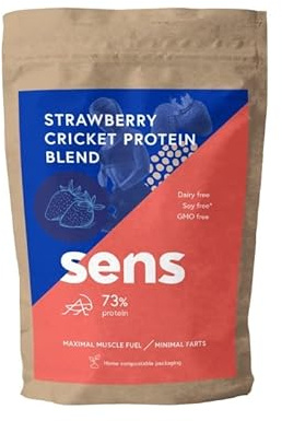 Sens Insekten Protein Pulver laktosefrei. Insektenmehl Lebensmittel aus Grillen. Nachhaltige Sportnahrung mit 70% Proteingehalt Alternative zu Whey Protein. (Erdbeer, 455g)