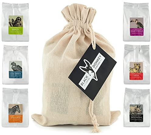 Gourmet Coffee Beans Gift Set - COFFEES OF THE WORLD | Whole Roasted Coffee Beans 600g (6 x 100g) - 6 Finest Single Origin Coffees | Hamper Style Gift Idea for Him & Her