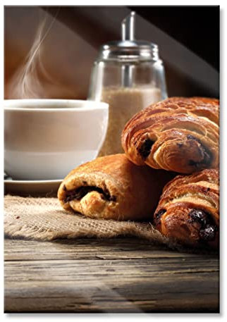 Pixxprint Glasbild, Wandbild aus Echtglas, Croissant zum Kaffee, 70x100 cm, inkl. Aufhängung und Abstandshalter