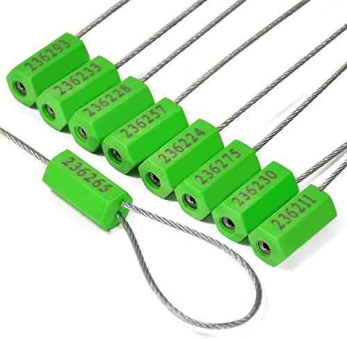 100 sellos de cable de seguridad numerados a prueba de manipulaciones, etiquetas de sellado de alambre de metal, sellos de alambre de metal autobloqueantes (verde)
