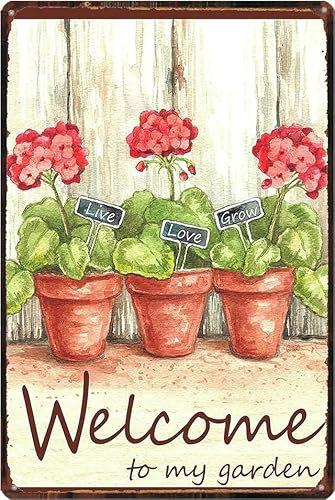 Geroclonup Cartello in metallo da giardino, con scritta in lingua inglese Welcome to my garden, cartello vintage con erbe aromatiche, poster da parete per giardino, portico, cortile, panchina,