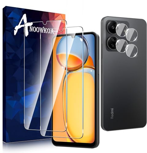 Anoowkoa 2 Pack para Xiaomi Redmi 13C/Redmi 13 C/Poco C65 Protector de Pantalla + 2 Pack Protector de Lente de Cámara, protector de pantalla de vidrio templado, película protectora