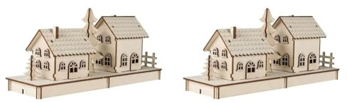 Rayher Holzbausatz Häuschen, 3D-Bausatz Holz, FSC zertifiziert, natur, 31,7x9,4x14cm, Set 52 Teile, 46300000 (Packung mit 2)