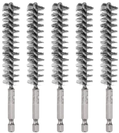 sourcing map 5Pcs Bore Brush Stainless Steel 16mm Dia Cleaning Twisted Wire Brush Tube Pipe Cleaner with Handle 1/4 Inch Hex Shank for Tubes, Ports, Bearings