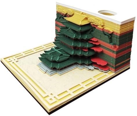 Abreißkalender 2024, Notizblock, 3D-Notizblock, Papierkunst-Notizblock, kreativer Hong'en-Pavillon, antike Architektur, abreißbarer DIY-Schreibtisch-Notizblock, Postnotizen for Büro/Zuhause, 9 x 9 x 5