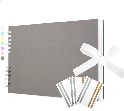 Vienrose Fotoalbum zum Selbstgestalten und Einkleben 21,5 x 29 cm, DIY Scrapbook Album mit 100 weißen Seiten für 200 10x15 Fotos, Spiralalbum für Baby, Hochzeit und Geburtstag, Flach grau