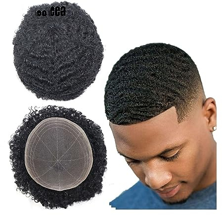 Complément Capillaire Homme Pour Calvitie Toupet for hommes Afro Kinky Curly Hair Pieces 8x10 Full Lace Unités de remplacement de cheveux humains 6 Système de cheveux noirs naturels 8mm Wave Prothè