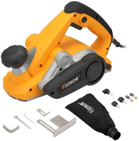 Hoteche 900W Elektrohobel 82 * 3mm - 16000rpm, 65mn Klingen, VDE Stecker, Aluminiumplatte, inklusive Zubehör - Schwarz &Gelb