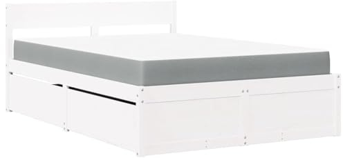 vidaXL Bett mit Schubladen Matratze, Bettgestell mit Latten, Holzbett für Schlafzimmer, Doppelbett, Weiß 140x190cm Massivholz Kiefer