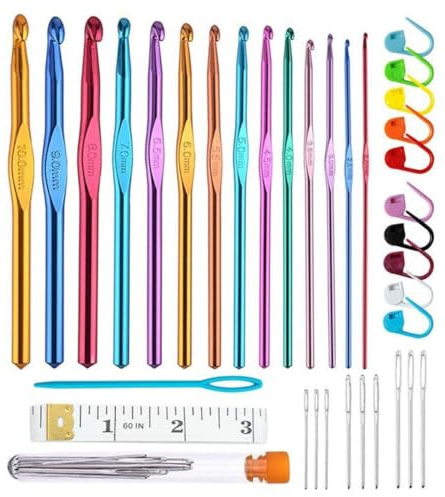 HRLORK Lot de 36 aiguilles à tricoter en aluminium pour débutants ou professionnels - Plusieurs tailles et couleurs
