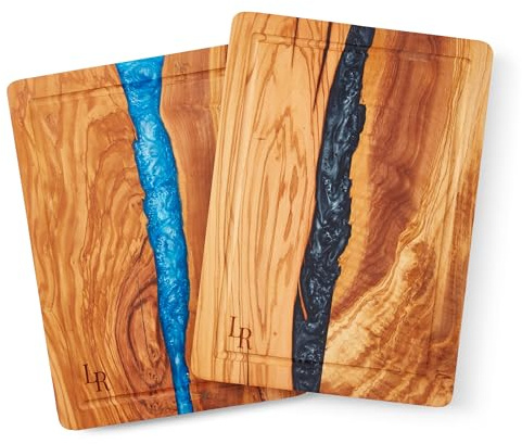Lux Resin - Tabla de cortar de madera de olivo premium, tabla de servir grande (35 x 25 x 2 cm), preengrasada, para cocina