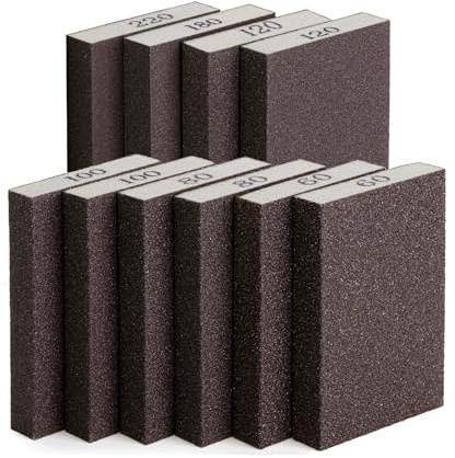 Bates- Drywall Sanding Blocks, 10 Pack, 60/80/100/120/180/220 Grit Assortment, Drywall Sanding Sponge for Wood, Washable & Reusable
