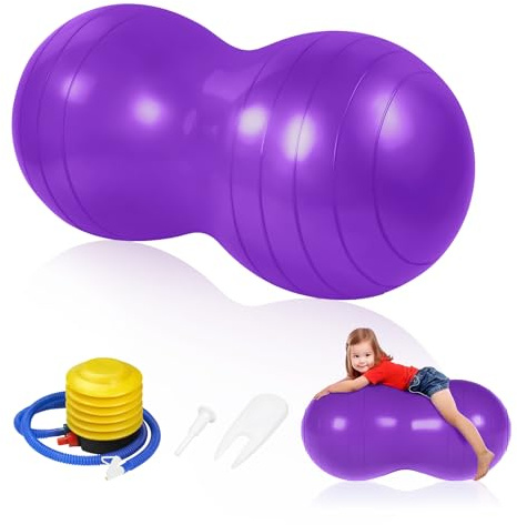 flintronic Peanut Ball for Kids Therapy, 90x45cm Exercise Balls, Anti-burst Yoga Ball with Pump, for Pregnancy Birth, Kids Physical Therapy, Core Training, Pilates, Purple