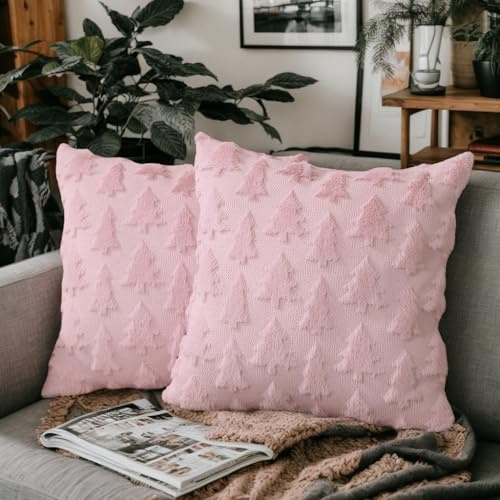 2 Stück Weihnachten Kissenbezug Home Deko 40 45 50 cm Weihnachtsdeko Kissenüberzug Winter Weicher Plüsch Kissenhülle Zierkissenbezüge Sofa Auto Bett Weihnachtskissenbezug (Rosa, 45 x 45 cm, 2 Stück)