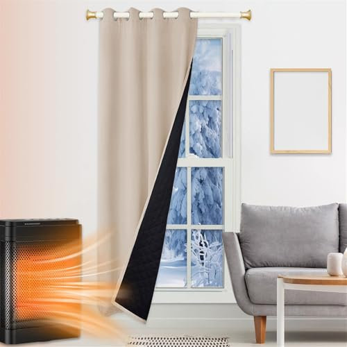 SK Studio Thermo Türvorhang Kälteschutz 100x200cm, Wasserdicht Winter Vorhänge Wärmeisolierend Dicke Gardinen Raumteiler mit Ösen für Türen Schlafzimmer, Creme