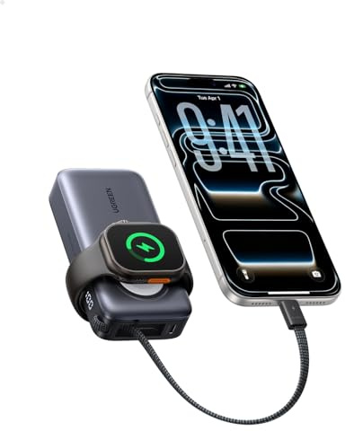UGREEN Nexode 30W Power Bank 10000mAh Caricatore Portatile Ricarica Rapida | 4 IN 1, Cavo USB C Integrato, 2 Porte 1C1A, Ricarica Magnetica 5W per iWatch, Compatibile con iPhone 17 16 14 Galaxy S26 S25