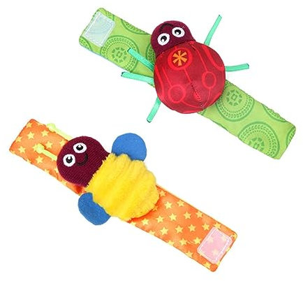 DECHOUS 2 Stück Handgelenksrassel Armband Leichtes Kleinkindspielzeug Aus Sicherem Material Mit Bienen Und Käfermotiv Fördert Sinnesentwicklung Und Motorik Für Neugeborene