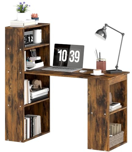 HOMCOM 120cm Computer Desk Wooden PC Laptop Table Rustic Brown Wood-Effect