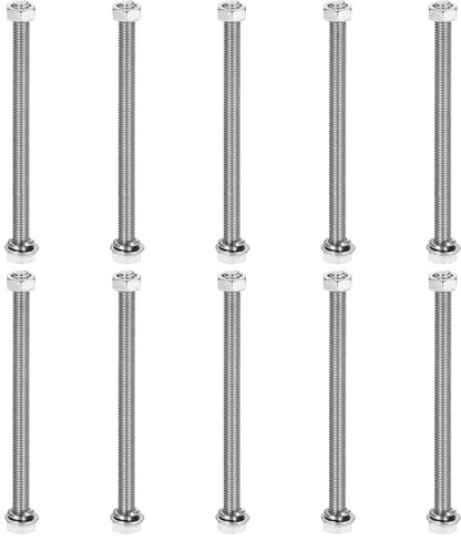 sourcing map M5 x 75mm 304 Stainless Steel Hex Head Screws Bolts, Nuts, Flat & Lock Washers Assortment Kit, Fully Threaded, Bright Finish for Home, Electronic, Machine, 10 Sets